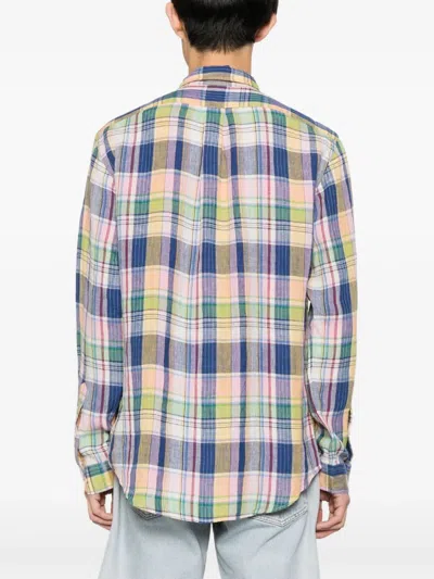 Shop Polo Ralph Lauren Camicia In Lino Scozzese Custom-fit In Multicolor