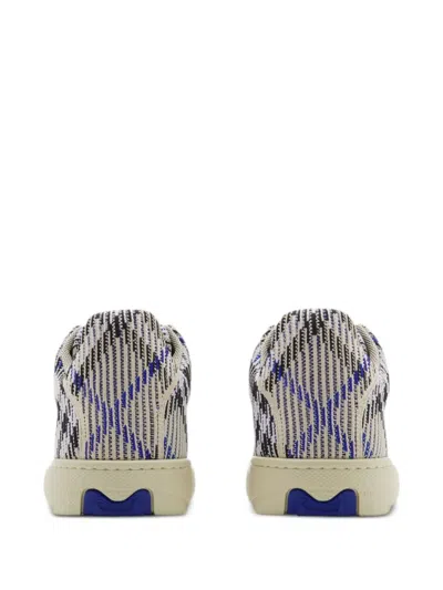 Shop Burberry Check Knit Box Sneakers In Blue