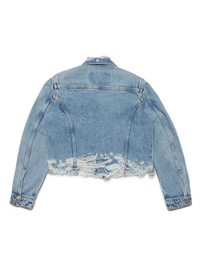 Shop Diesel Giacca Cropped In Denim Con Rotture In Blue