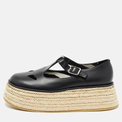 Pre-owned Burberry Black Leather Aldwych Platform Espadrille Flats Size 39