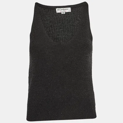 Pre-owned Saint Laurent Rive Gauche Dark Grey Beaded Cashmere And Silk Tank Top M