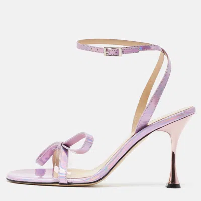 Pre-owned Mach&mach Purple Iridescent Leather French Bow Sandals Size 40