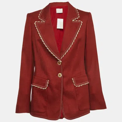 Pre-owned Peter Pilotto Brown Canvas Trim Detail Single Breasted Blazer M In Red