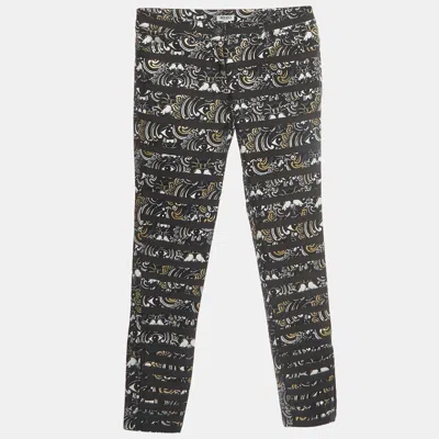 Pre-owned Kenzo Black 'the Eye' Print Gabardine Stripe Applique Trousers M