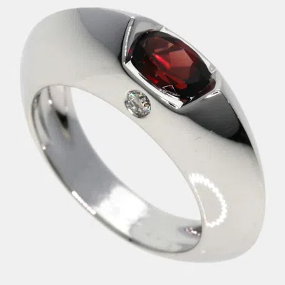 Pre-owned Piaget 18k White Gold And Diamond Aura Garnet Band Ring Eu 46