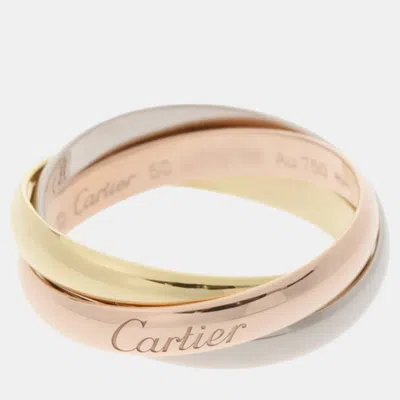 Pre-owned Cartier 18k Yellow Gold Rose Gold And White Gold Trinity Band Ring Eu 50