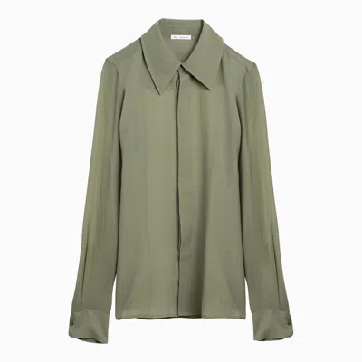 Shop Ami Alexandre Mattiussi Ami Paris Olive Green Silk Shirt