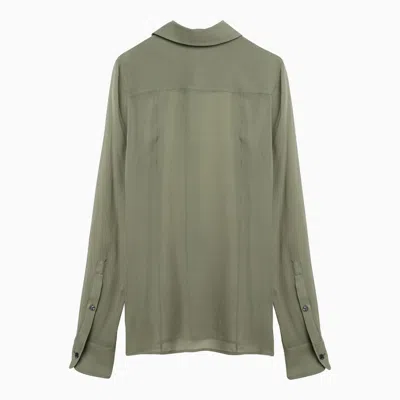 Ami Alexandre Mattiussi Ami Paris Olive Green Silk Shirt