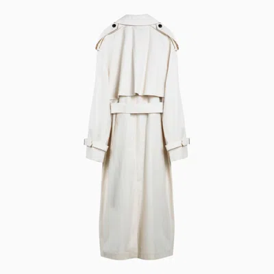 Shop Burberry Long Double Breasted Beige Cotton Trench Coat
