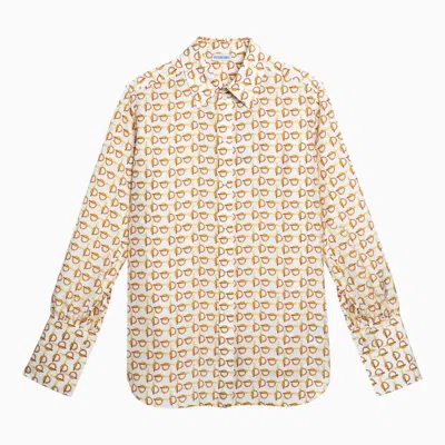 Shop Burberry White Shirt With Gold Silk Motif