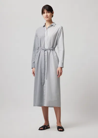 Shop Atm Anthony Thomas Melillo Mixed Stripe Shirting Belted Shirt Dress In Chalk-ink