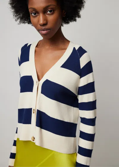 Shop Atm Anthony Thomas Melillo Cotton Blend Mixed Stripe Cardigan In Chalk-ink