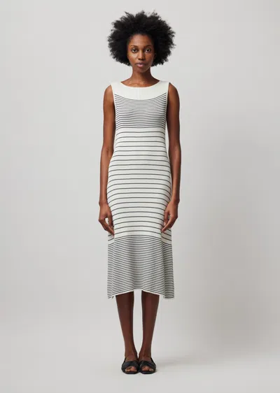 Shop Atm Anthony Thomas Melillo Silk Cotton Blend Mixed Stripe Sleeveless Dress In Chalk-ink