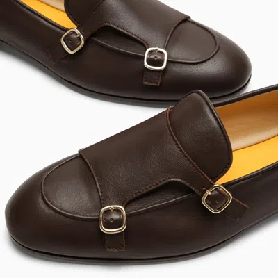 Shop Doucal's Brown Leather Double Buckle Loafer