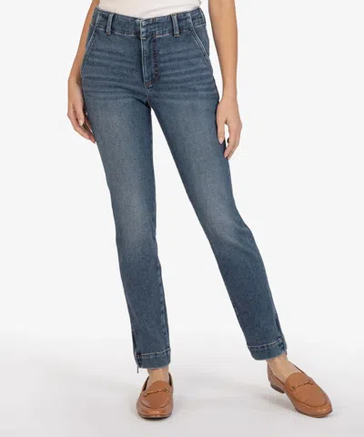 Kut From The Kloth Reese Straight With Slanted Pocket Zip Side Hem Jean In Medium Wash In Blue