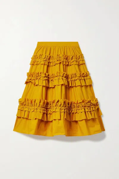 Shop Jason Wu Ruffled Tiered Cotton-poplin Midi Skirt In Honeybee In Yellow