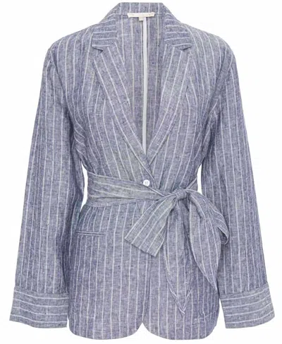 Shop Gold Hawk Bold Stripe Linen Blazer In Chambrey In Purple