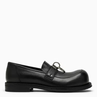 Shop Martine Rose Black Leather Loafer With Ring Detail