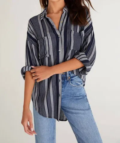 Shop Z Supply Lalo Striped Button Up Top In Multi In Blue