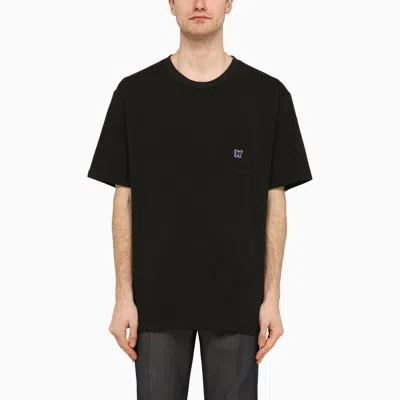Needles Solid Color Mock-neck T-shirt With Butterflyembroidery In Black