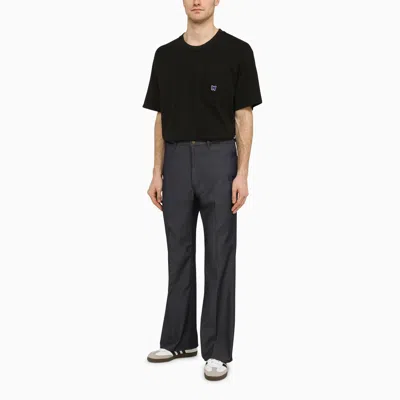 Needles Solid Color Mock-neck T-shirt With Butterflyembroidery In Black