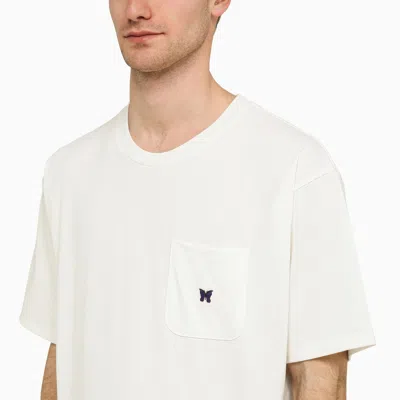 Shop Needles White Crew Neck T Shirt With Embroidery