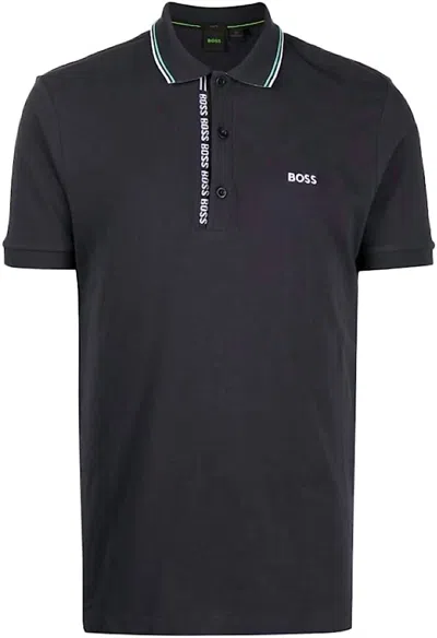 Hugo Boss Mens Paule Short Sleeve Pique Cotton Polo Shirt In Navy In Grey