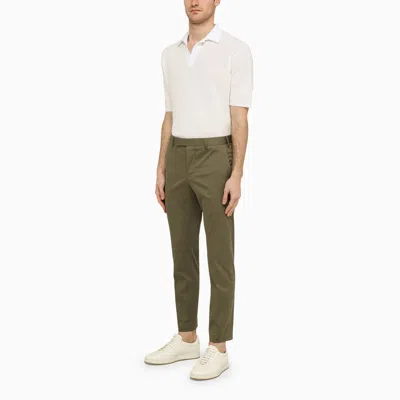 Shop Pt Torino Green Cotton Slim Trousers