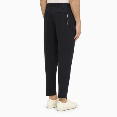 Shop Pt Torino Navy Blue Slim Trousers In Cotton And Linen