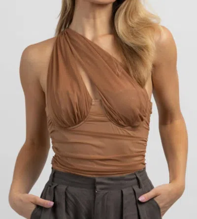 Shop Le Lis Carrie One-shoulder Bodysuit In Brown In Beige