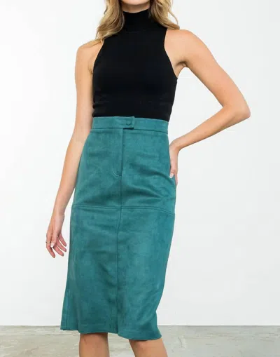 Shop Thml Faux Suede Midi Pencil Skirt In Teal In Green