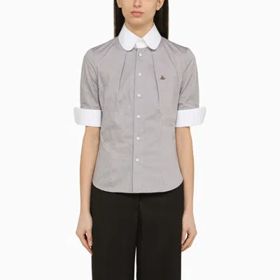 Shop Vivienne Westwood Grey Cotton Shirt With Logo Embroidery