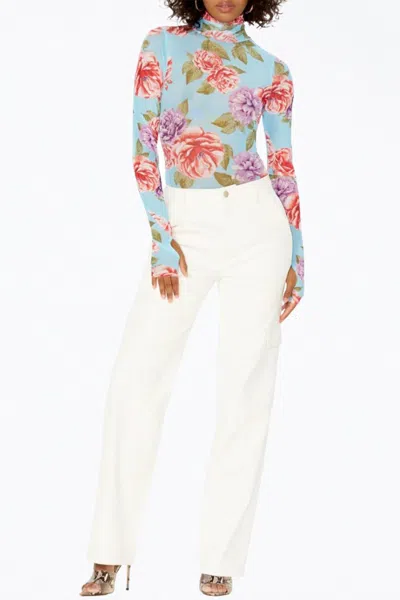 Afrm Zadie Power Mesh Turtleneck Top In Blue Bouquet In Blue