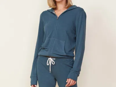 Shop Monrow Supersoft Fleece Zip Up Hoody In Green Grey In Blue