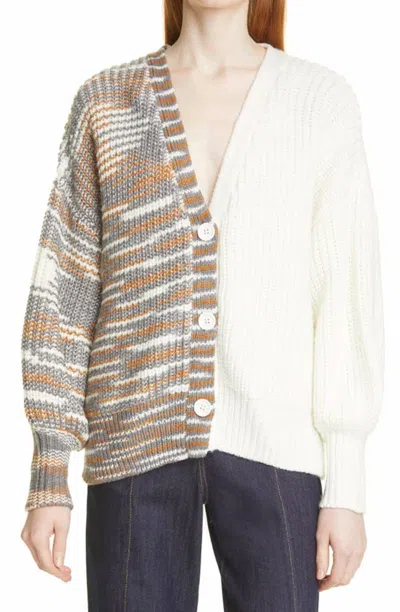 Shop Cinq À Sept Color Blocked Anabella Cardigan In Ivory Space Dye In White