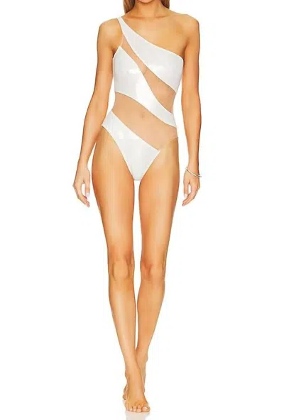 Shop Norma Kamali Snake Mesh One Piece In Pearl/nude Mesh In White