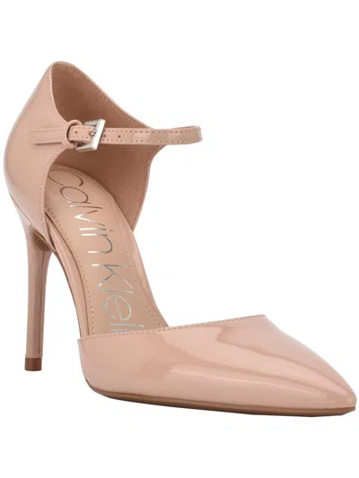 Shop Calvin Klein Dressa Womens Patent Ankle Strap D'orsay Heels In Beige
