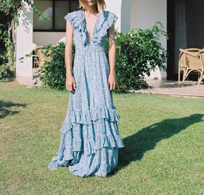 Shop Sabina Musayev Infinity Dress In Aqua Print In Blue