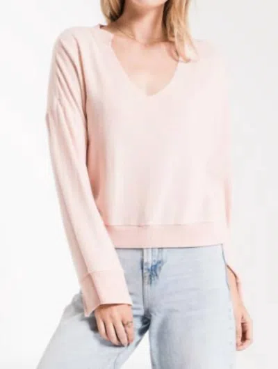 Shop Z Supply The Notch Front Knit Sweater In Pink In Beige