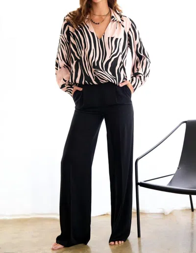 Shop Finley Davy Top Brushed Tiger Blouse In Pink/black In Blue