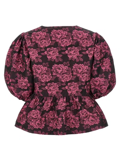 Shop Ganni Floral Jacquard Blouse Shirt, Blouse Fuchsia