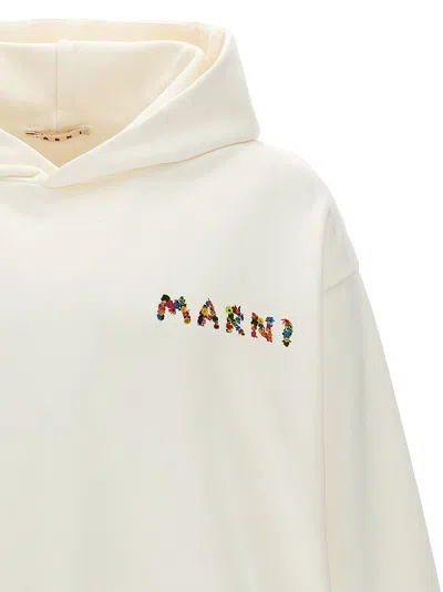 Shop Marni Logo Print Hoodie Sweatshirt White