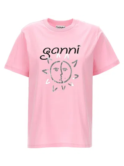 Shop Ganni Logo Print T-shirt Pink