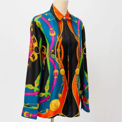 Pre-owned Versace Printed Silk Button Up Shirt