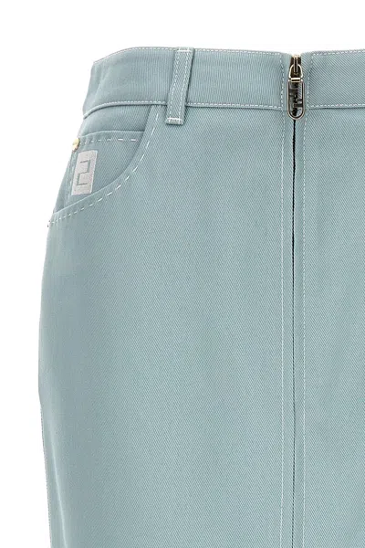 Shop Fendi Women Denim Midi Skirt In Blue