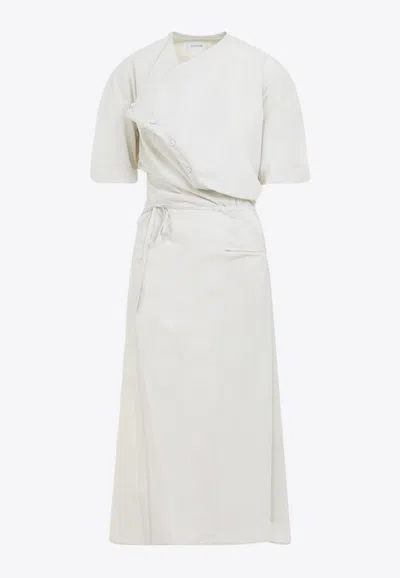 Shop Lemaire Asymmetric Short-sleeved Wrap Dress In Neutral