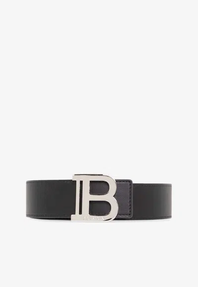 Shop Balmain B-buckle Leather Belt In Black