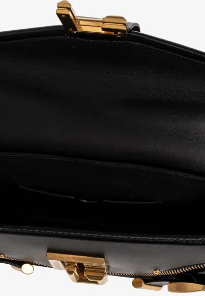 Shop Balmain Blaze Leather Shoulder Bag In Black