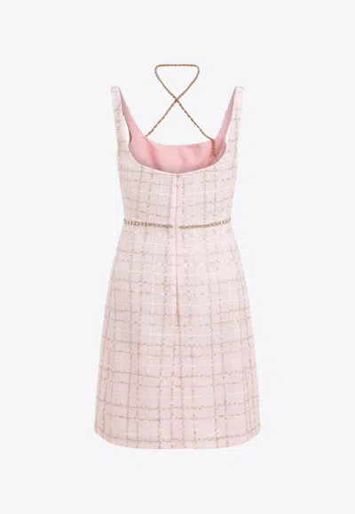 Shop Giambattista Valli Bouclé Chain-halterneck Knee-length Dress In Pink
