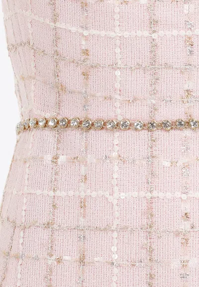 Shop Giambattista Valli Bouclé Chain-halterneck Knee-length Dress In Pink